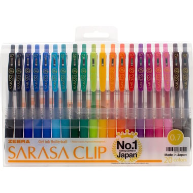 Zebra Sarasa Clip Gel Ink Pen, Assorted Ink Color, 0.7 mm, Ballpoint, 20 Pieces