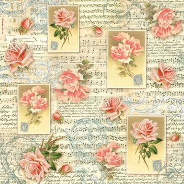 Stamperia Rice Paper Napkins, Roses & Music (50 X 50 cm), Assorted Color, 14.00 g ( .49 oz )