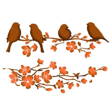Stamperia Design Stencils, Flowering Branches with Birds (21 X 29.7 cm), Plastic