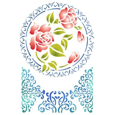 ستامبيريا استانسيل تصميم، (شريط زينة مع وردة (21 × 29.7 سنتيمتر، بلاستيك