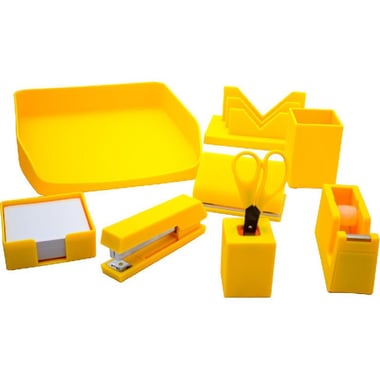 Desk Set, 9 Components, Rubber/Wood, Yellow