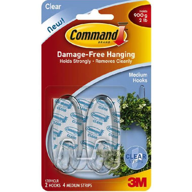 3M Command Hook, Double Adhesive, 2.00 lb ( 907.20 g ), Medium, Clear