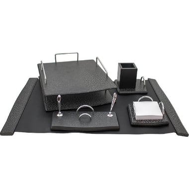 Desk Set, 6 Components, Metal/Wood/Vinyl, Black;Gray