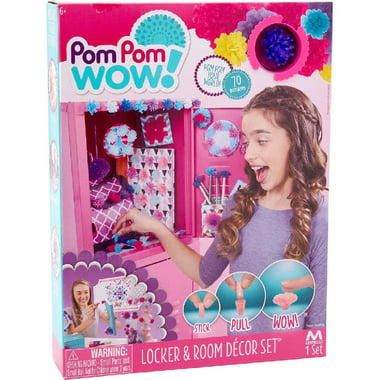 Pom Pom WOW!, Locker & Room Decor Set - 70 Pom Poms, Craft Activity Kit, Pink/Purple