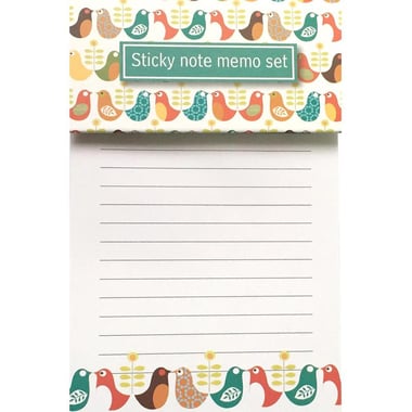 Roco Trendy Self Stick Notes, Printed Bird, 75 Notes, Assorted Color
