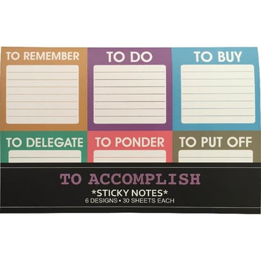 Roco Trendy Self Stick Notes, To Accomplish, 2.75" X 2.75", 180 Notes, Assorted Color