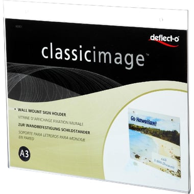 Deflecto ClassicImage Sign Holder, A3, Wall Mount, Acrylic, Clear