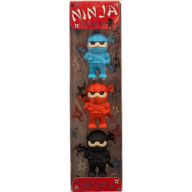 OOLY Ninja Rubber Eraser, Set of 3 Black;Blue;Red