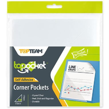 Top Team Self Adhesive Document Holder, Corner Pocket, Clear