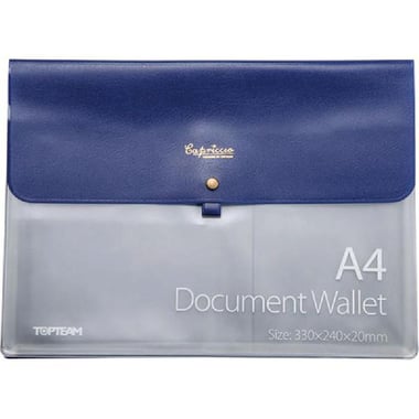 Capriccio Document Wallet, Single Pocket, Topload Opening, A4, PVC Material, Blue