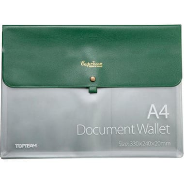 Capriccio Document Wallet, Single Pocket, Topload Opening, A4, PVC Material, Green