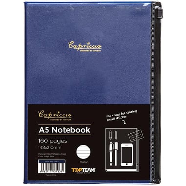 Capriccio Notebook (Page to Page), Zip Cover, A5, 160 Pages (80 Sheets), College Ruled, Blue