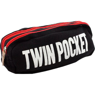 Soft Pencil Case, "Twin Pocket", Black/Red
