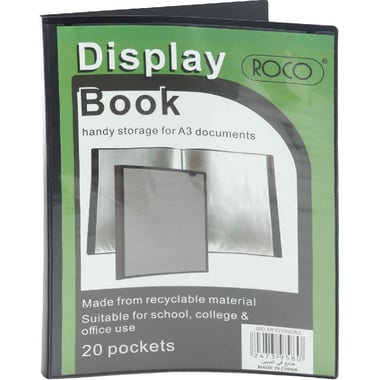 Display Book, 20 Pockets, A3, Polypropylene with 0.75 mm Cover and 0.05 mm Refill, Black