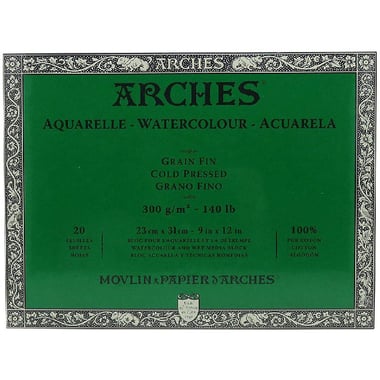 Arches Paper Watercolor Pad, Blocks (Glued on 4 Sides), 300 gsm, White, 23 X 30.5 cm, 20 Sheets