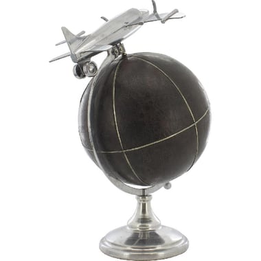 كرة مع طائرة تحفة على شكل الكرة الارضية مجسم صغير للديكور، رمادي‎/‎بني