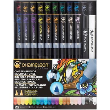 CHAMELEON Color Tones Deluxe Set (22 Colors) Graphic Art Marker, Assorted Color, Twin Tip