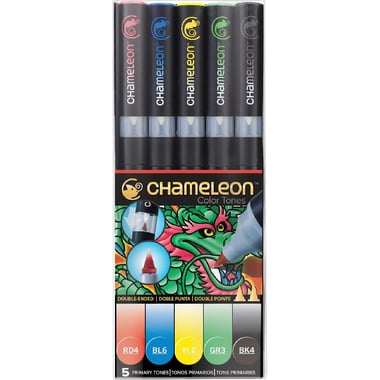 CHAMELEON Color Tones 5 Pen Primary Tones Graphic Art Marker, Assorted Color, Twin Tip