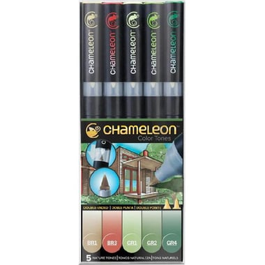 CHAMELEON Color Tones 5 Pen Nature Tones Graphic Art Marker, Assorted Color, Twin Tip