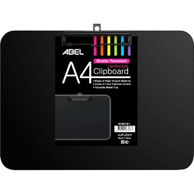 Abel Shatterproof Standard Clipboard, A4/Letter, Plastic, Black