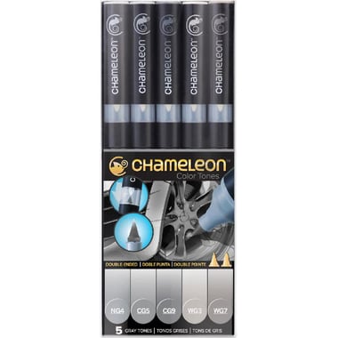 CHAMELEON Color Tones 5 Pen Gray Tones Graphic Art Marker, Assorted Color, Twin Tip
