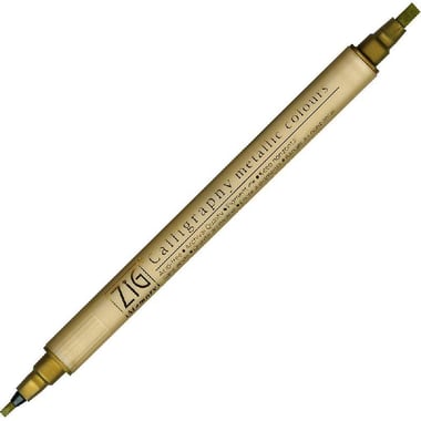 KURETAKE ZIG Metallic Calligraphy Pen, Chisel, Double Sided, 2.0;3.5mm, Gold