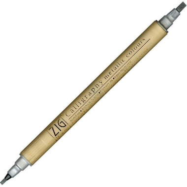 KURETAKE ZIG Metallic Calligraphy Pen, Chisel, Double Sided, 2.0;3.5mm, Silver