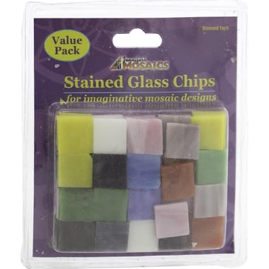 Glass Mosaic, Assorted Color, Stained Opalescent Chips, Square, 8 OZ/Pack, 1.9 X 1.9 cm