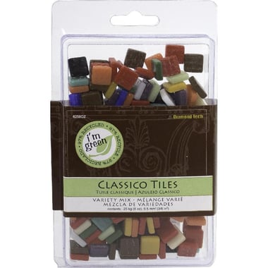Classico Tiles Glass Mosaic, Assorted Color, Variety Mix, Square, 8 Oz/Pack, 0.95 X 0.95 cm