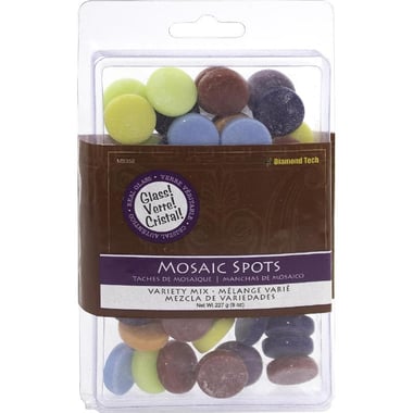 Mosaic Spots Glass Mosaic, Assorted Color, Variety Mix, Round, 8 Oz/Pack, 20 mm Round