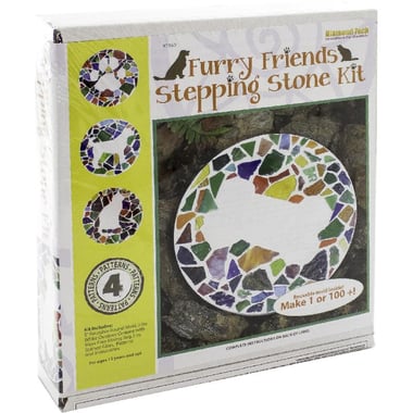 Furry Friends Stepping Stone Kit, Assorted Color, 4 Patterns, Round, 7 Components/Set,