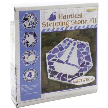 Nautical Stepping Stone Kit, White/Blue, 4 Patterns, Hexagon, 7 Components/Set,