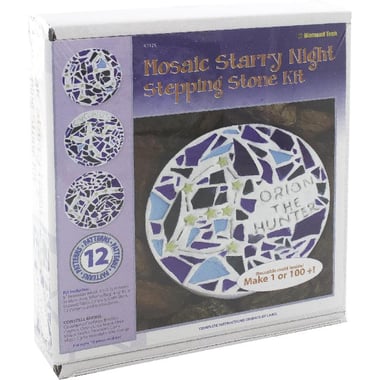 Mosaic Starry Night Stepping Stone Kit, White/Blue, 12 Patterns, Round, 25 Components/Set