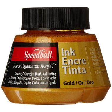 Speedball Super Pigmented Acrylic Ink for Calligraphy Pen, Gold, 2.00 oz ( 56.83 ml )