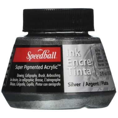 Speedball Super Pigmented Acrylic Ink for Calligraphy Pen, Silver, 2.00 oz ( 56.83 ml )