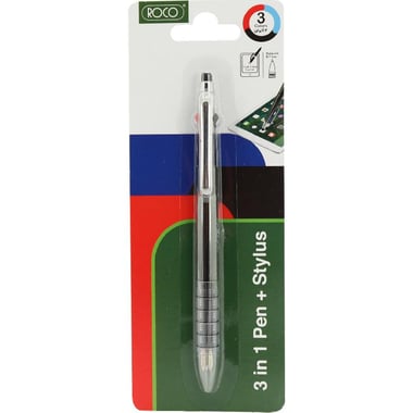 Roco Stylus 3 + 1 Dry Ink Pen, Black;Blue;Red Ink Color, 0.7 mm, Ballpoint,