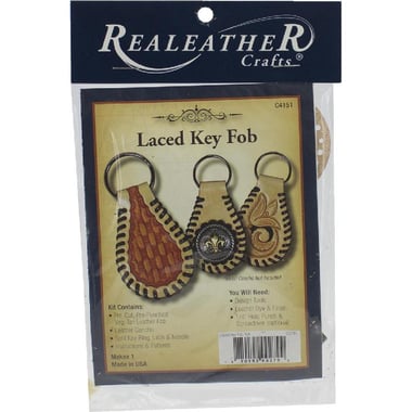 RealeatheR Crafts Laced Key FOB Leather Craft, Assorted Color, 4" X 2 1/8"