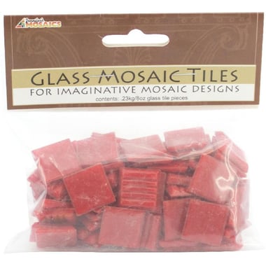 Glass Mosaic, Red, Solid Color, Square, 8 Oz/Pack, 3/4"