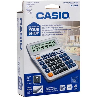 Casio DC-12M Desktop Calculator, 12 Digit, Large Display, Grey