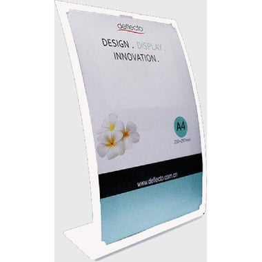Deflecto Slanted Sign Holder (L-shape), A4, Table Top, Plastic, White