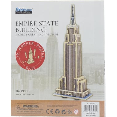 Robotime World's Great Empire State Building 3D Puzzle, 34 Pieces, 3 Years and Above