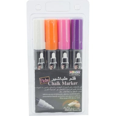 Marvy Uchida Bistro Classic Chalk Marker, B Round Tip, Orange;Pink;Purple;White