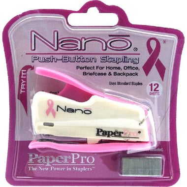Paper Pro Nano Desk Stapler, up to 12 Sheets of 80 gsm;13 Sheets of 70 gsm, Pink/White