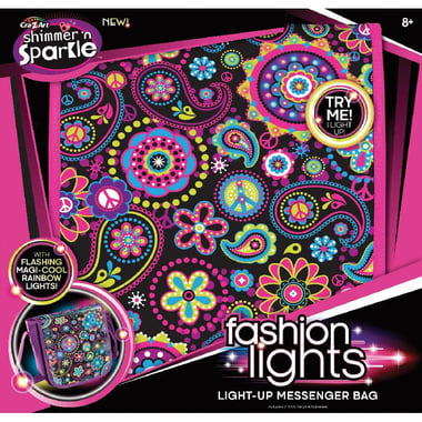 Cra-Z-Art Shimmer 'n Sparkle Fashion Lights, Light-Up Messenger Bag - with Flashing Magi-Cool Rainbow Lights, Black/Pink