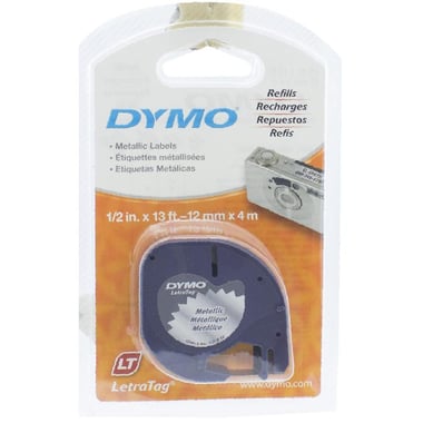 Dymo LetraTag Label Printer Tape, 12 mm X 4 m, Black Print on Metallic Silver