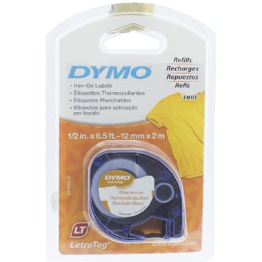 Dymo LetraTag Label Printer Tape - Iron-On, 12 mm X 4 m, White