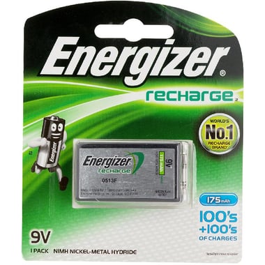 Energizer Recharge 9V Rechargeable Battery, 9 Volts