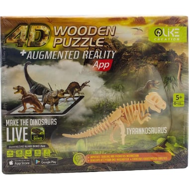 iLike 4D Wooden Puzzle Tyrannosaurus Rex Puzzle & Activity Set, English, 4 Years and Above