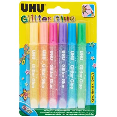 UHU Glitter Glue, 6 X 10 ml Tube, Glitter Art