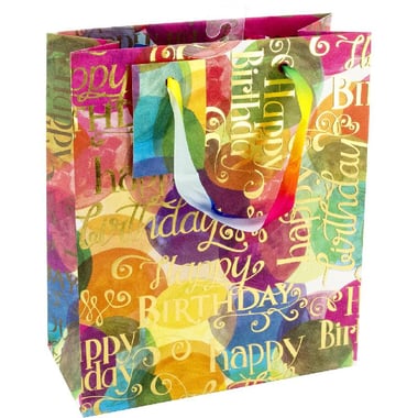 The Gift Wrap Company Gift Bag, Birthday Watercolor Wishes, Medium, Assorted Color Prints